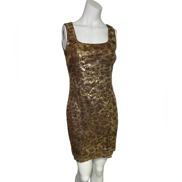 Cache Gold Sequin Cheetah Backless Mini Dress sz 2 - Picture 4 of 8